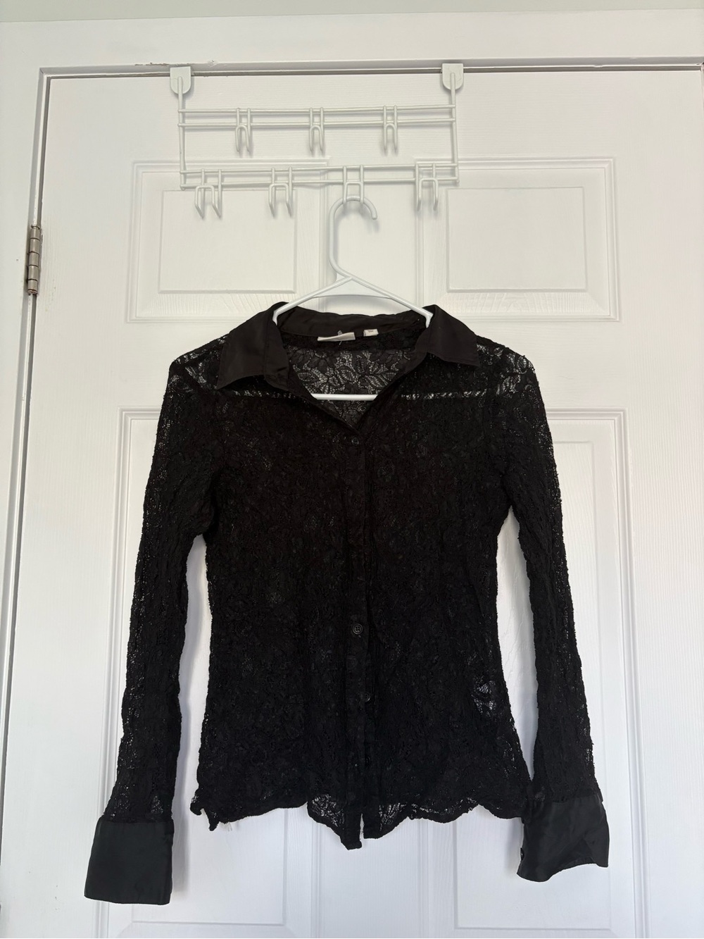 Black Lace Button-Down Top